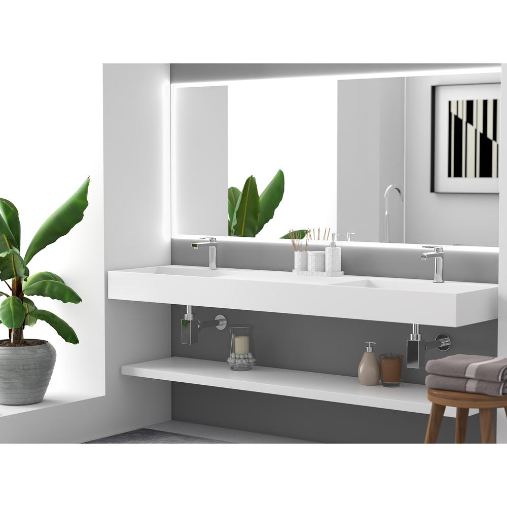 Wall-Mounted  Double Bathroom Sink with Concealed Drain Plate in White. Picture 4