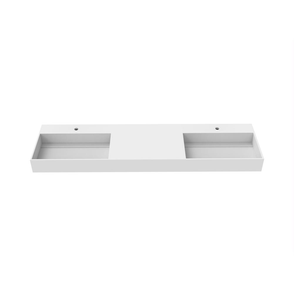 Wall-Mounted  Double Bathroom Sink with Concealed Drain Plate in White. Picture 1