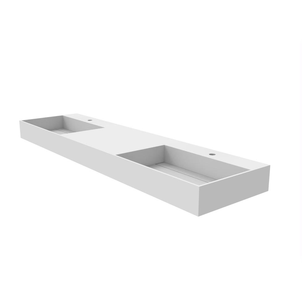 Wall-Mounted  Double Bathroom Sink with Concealed Drain Plate in White. Picture 6