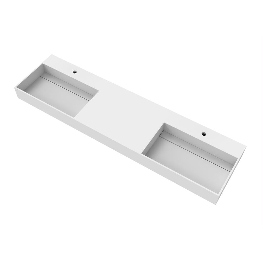 Wall-Mounted  Double Bathroom Sink with Concealed Drain Plate in White. Picture 7