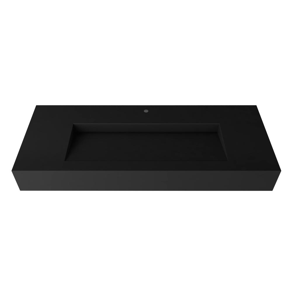 Wall-Mounted Solid Surface Single Bathroom Sink with Ramp Basin in Black. Picture 1