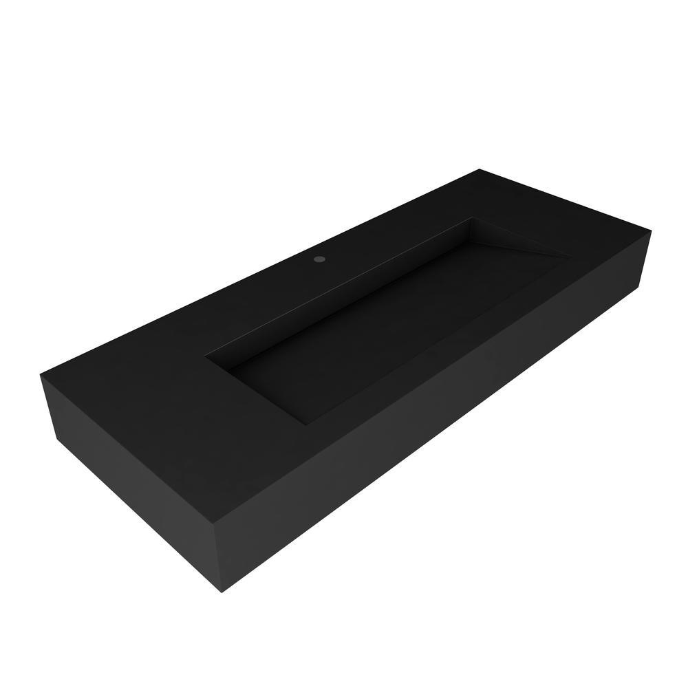 Wall-Mounted Solid Surface Single Bathroom Sink with Ramp Basin in Black. Picture 2