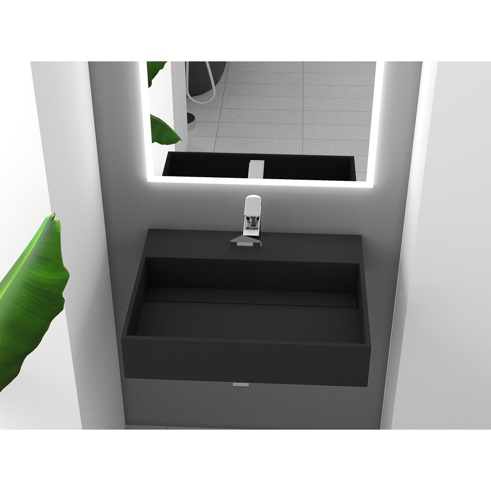 Wall-Mounted  Single Bathroom Sink with Concealed Drain Plate in Black. Picture 6