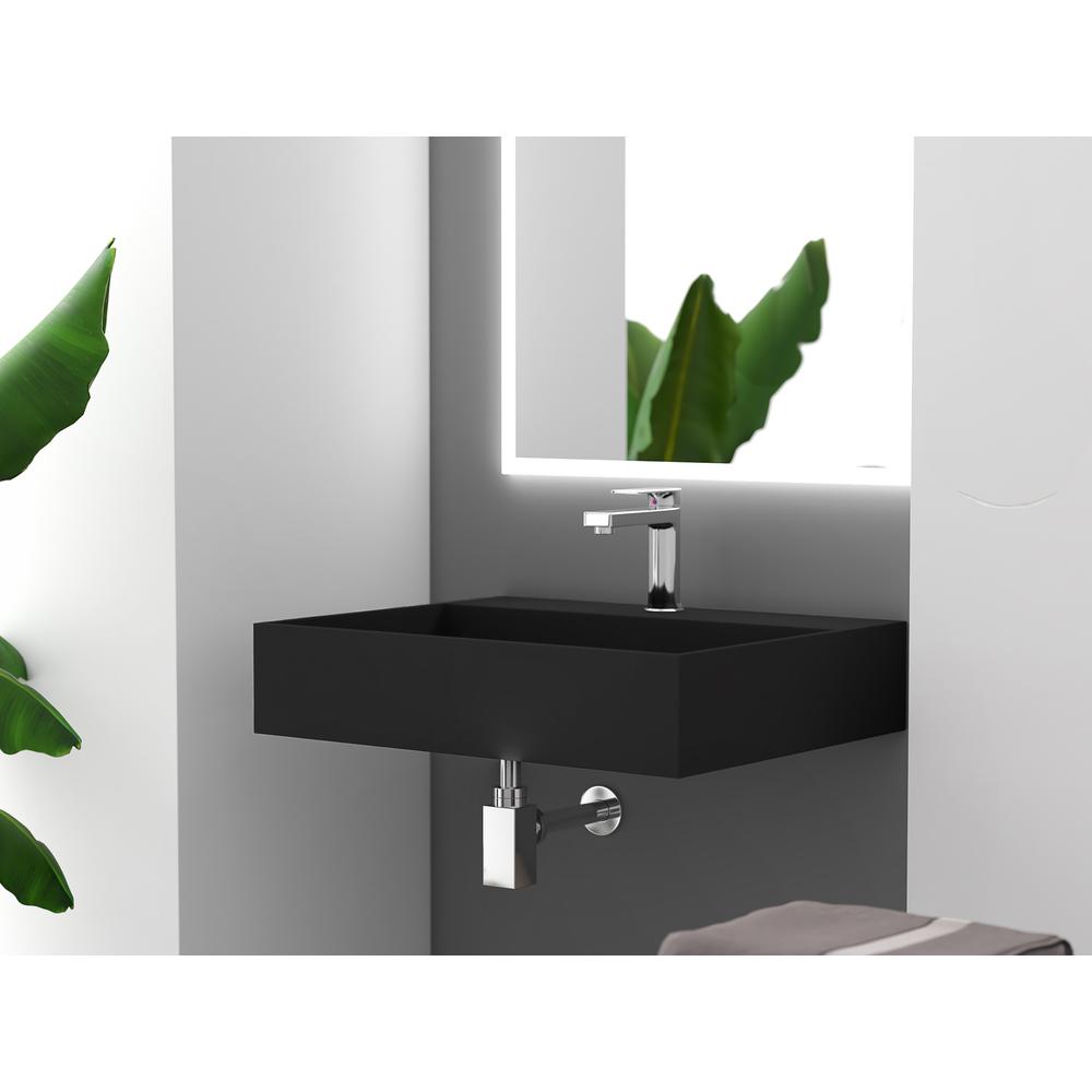 Wall-Mounted  Single Bathroom Sink with Concealed Drain Plate in Black. Picture 5