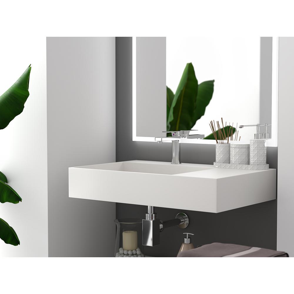 Left Basin Wall-Mounted  Single Bathroom Sink  in White. Picture 5