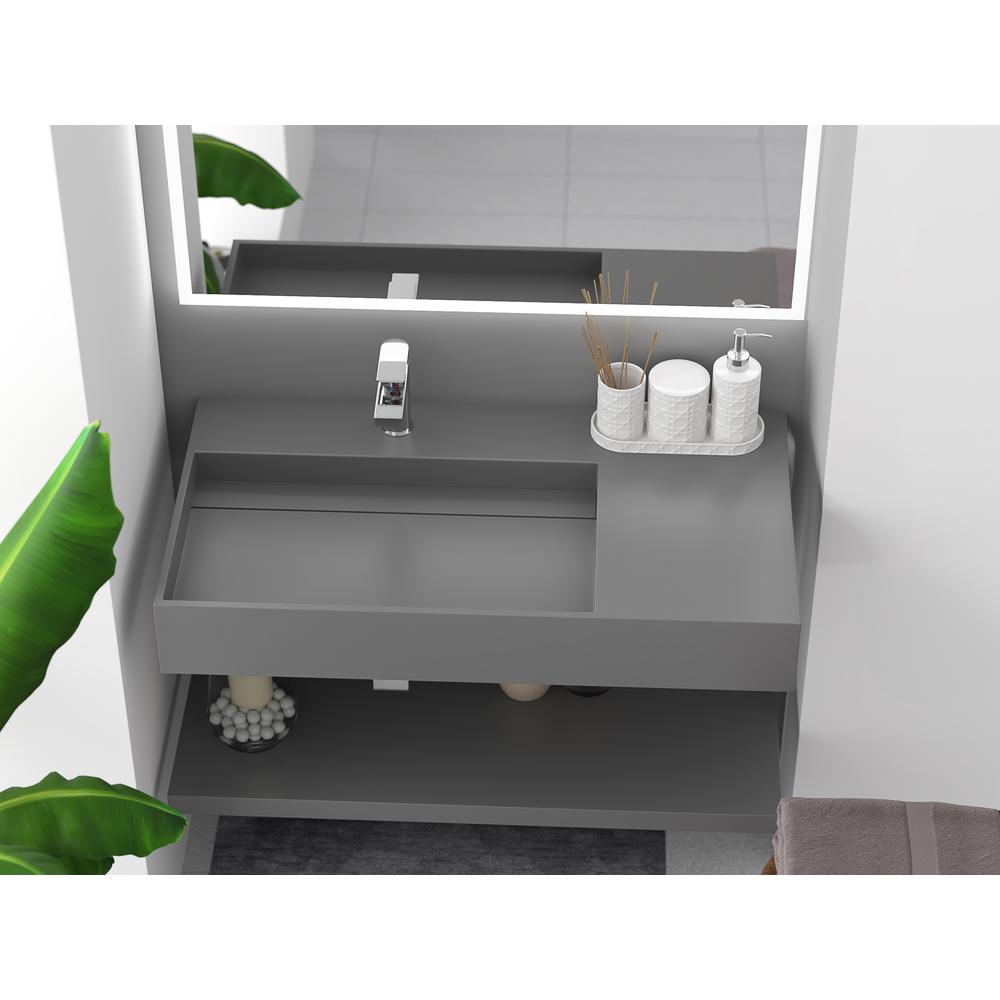 Left Basin Wall-Mounted  Single Bathroom Sink  in Gray. Picture 6