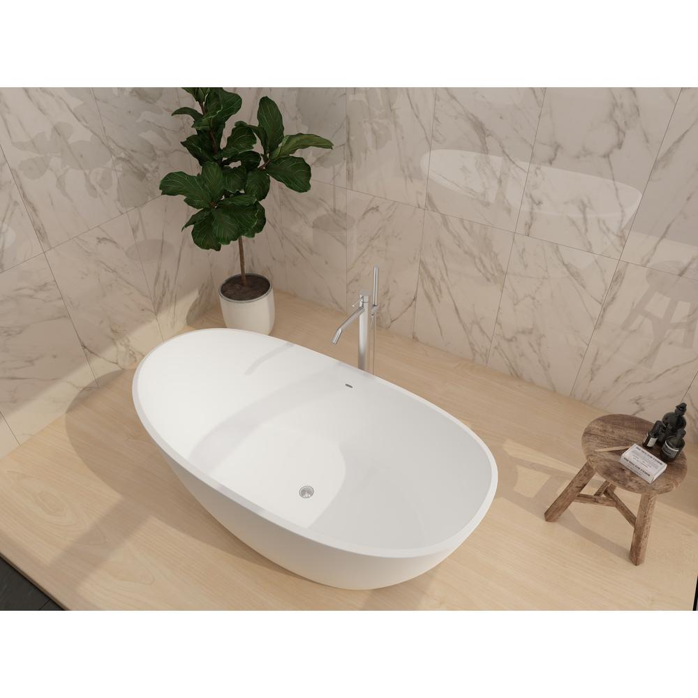 Manhattan 59" Freestanding Solid Surface Soaking Bathtub in White. Picture 5