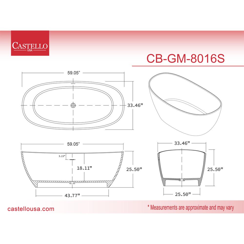 Manhattan 59" Freestanding Solid Surface Soaking Bathtub in Black. Picture 6
