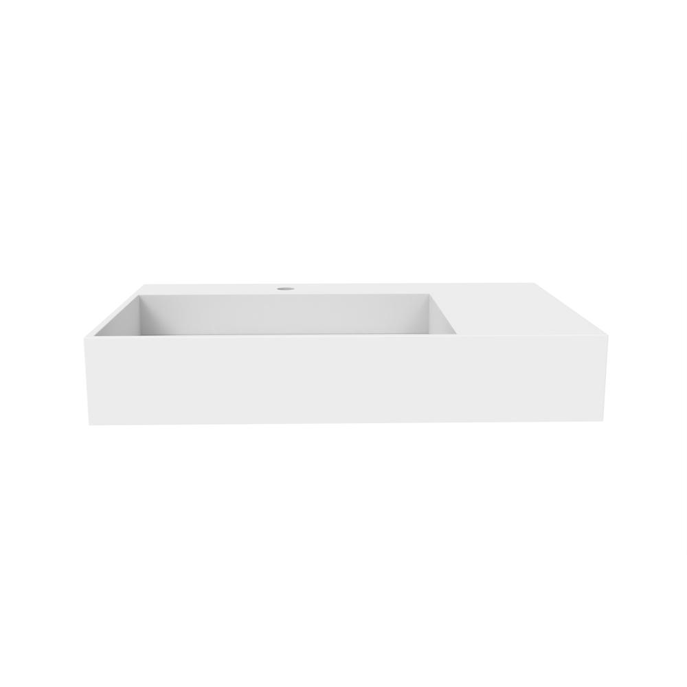 Left Basin Wall-Mounted  Single Bathroom Sink  in White. Picture 4