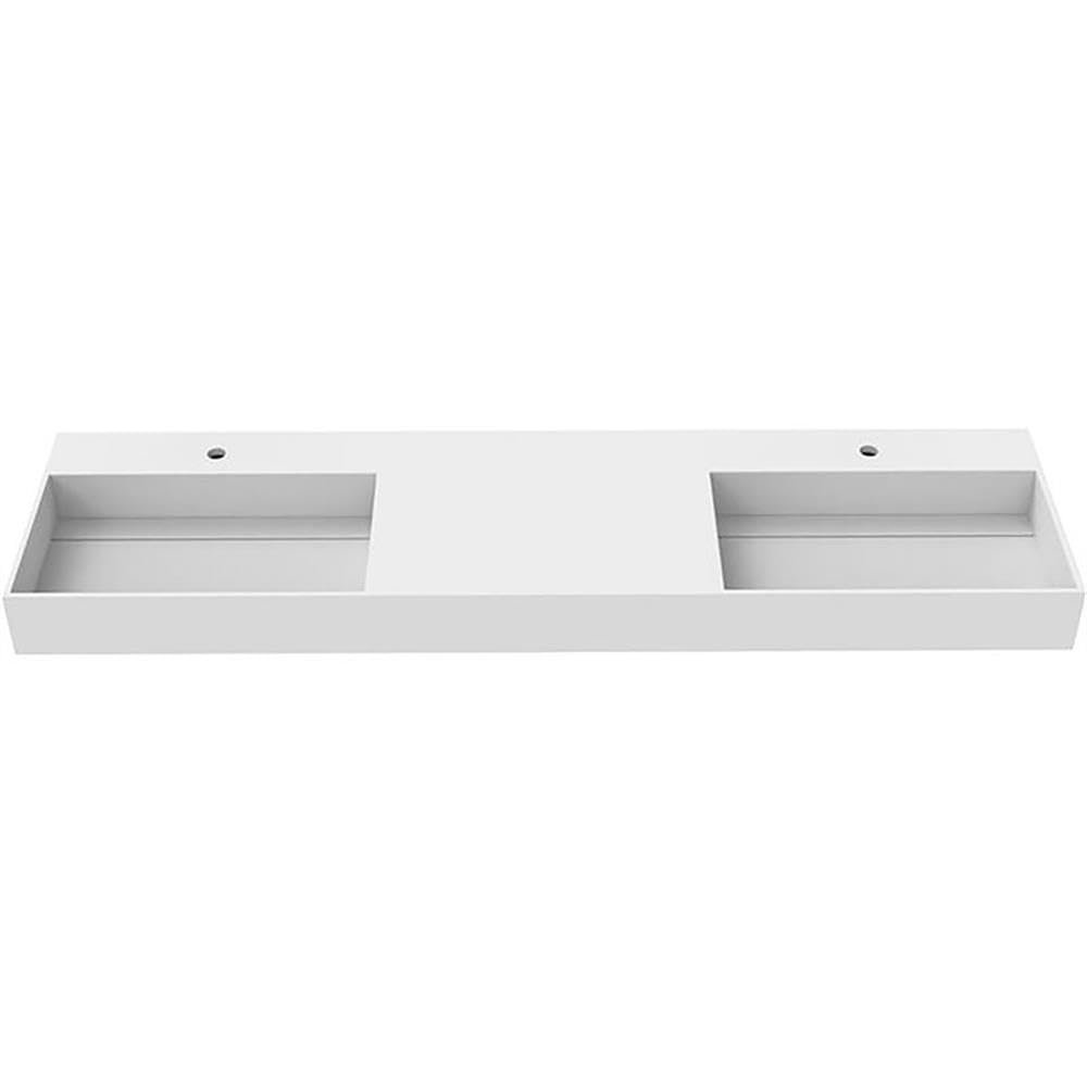 Wall-Mounted  Double Bathroom Sink with Concealed Drain Plate in White. Picture 1