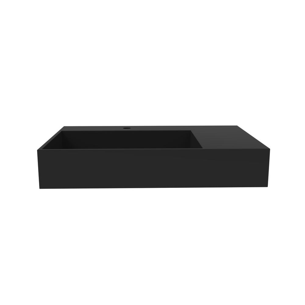 Left Basin Wall-Mounted  Single Bathroom Sink in Black. Picture 4