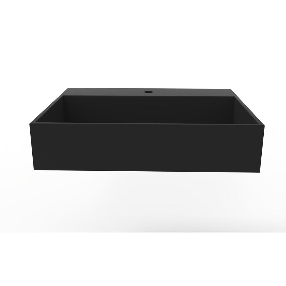 Wall-Mounted  Single Bathroom Sink with Concealed Drain Plate in Black. Picture 2
