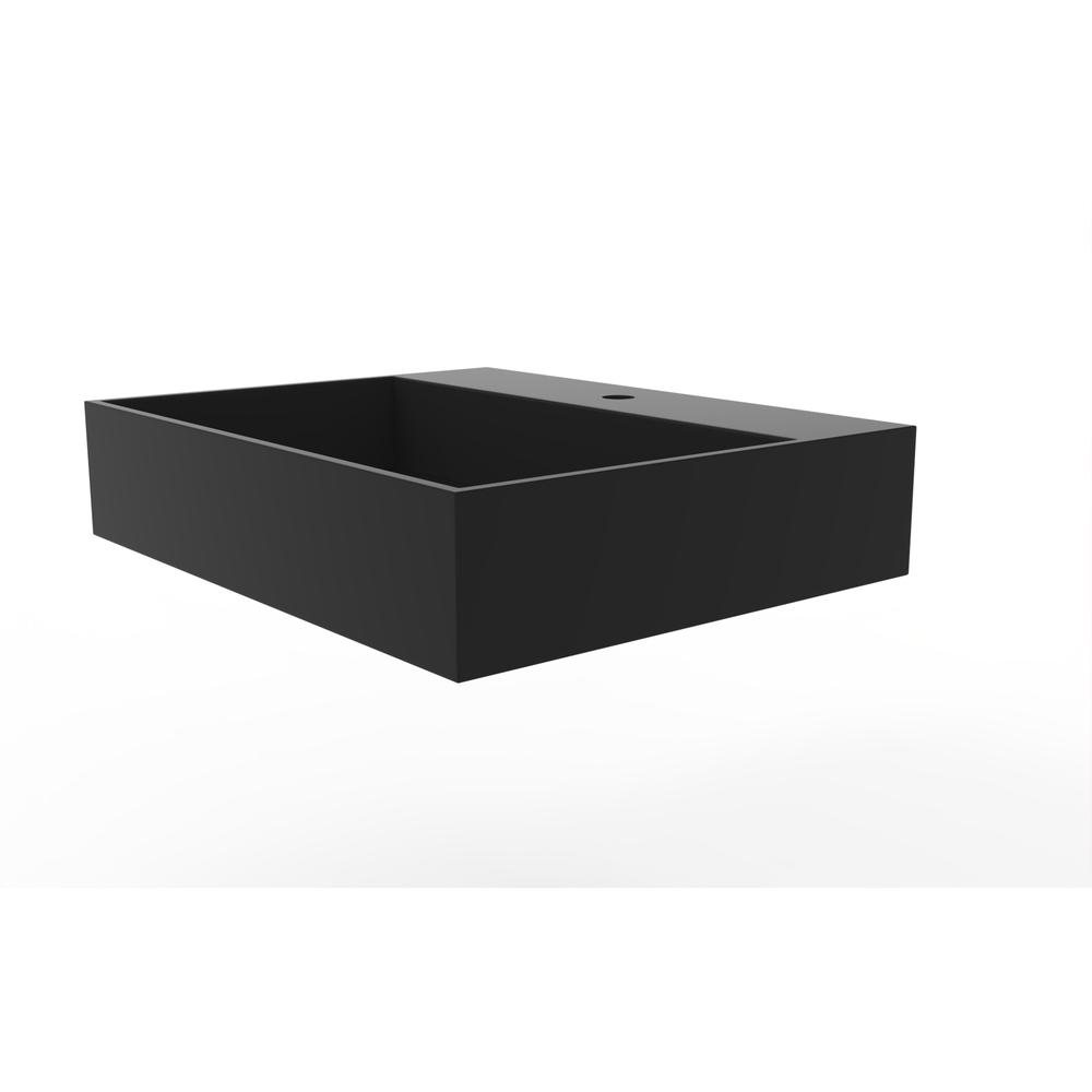 Wall-Mounted  Single Bathroom Sink with Concealed Drain Plate in Black. Picture 3