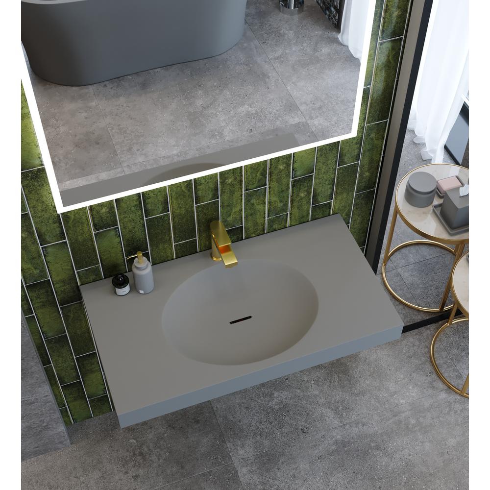 Thin Wall Mount Shallow Basin Single Bathroom Sink in Gray. Picture 6