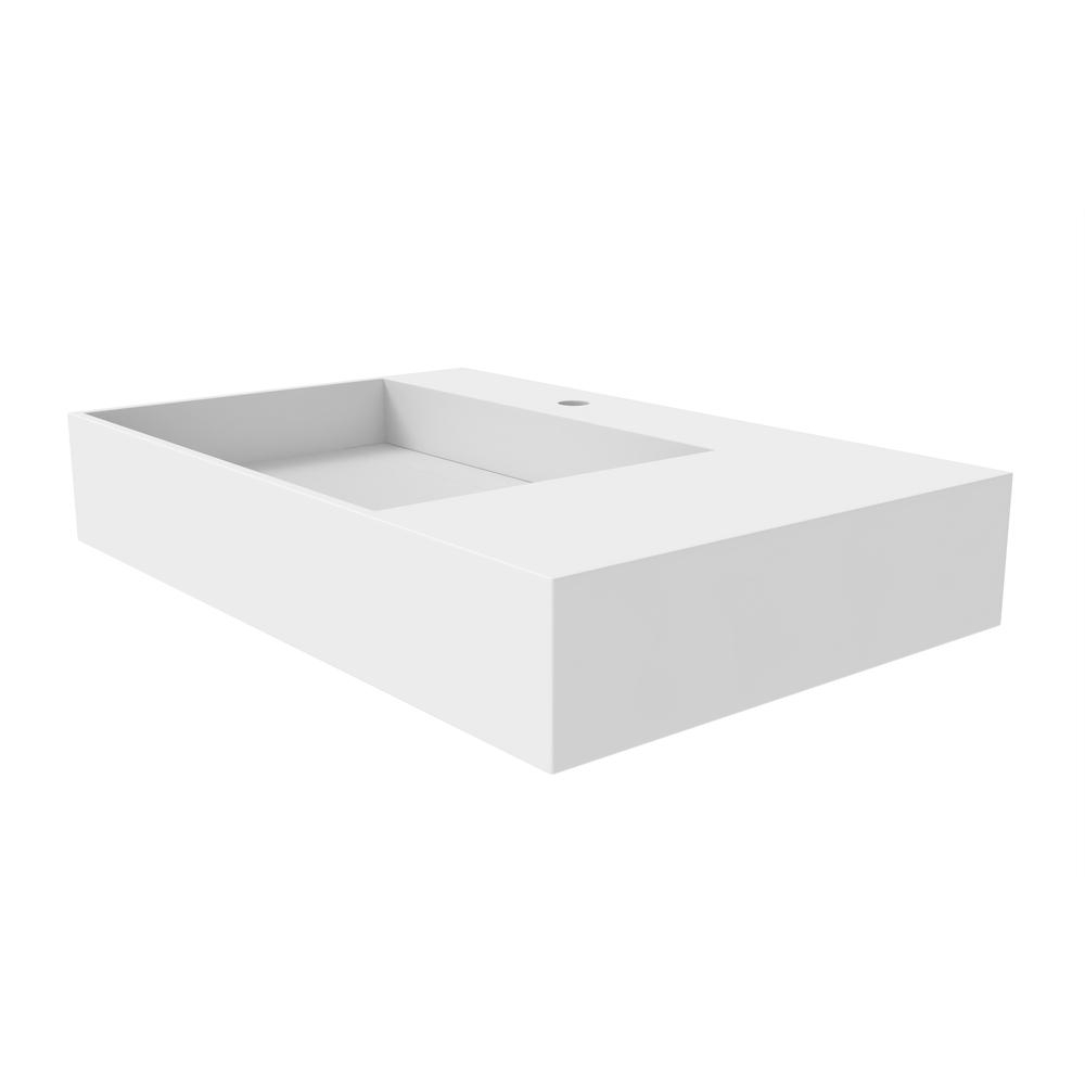Left Basin Wall-Mounted  Single Bathroom Sink  in White. Picture 3