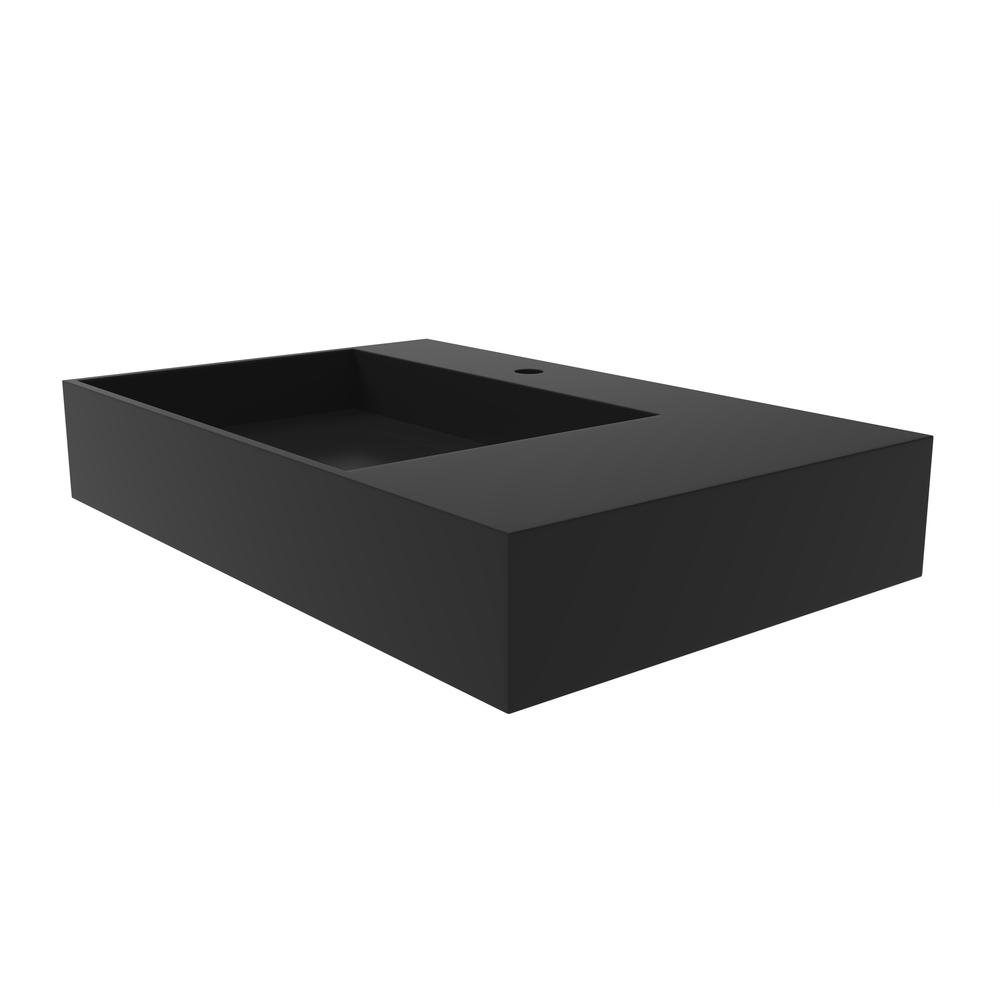Left Basin Wall-Mounted  Single Bathroom Sink in Black. Picture 3