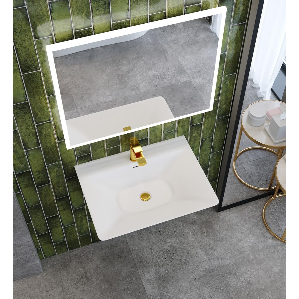 Rectangular Wall Mount Bathroom Sink with Overflow in White. Picture 6
