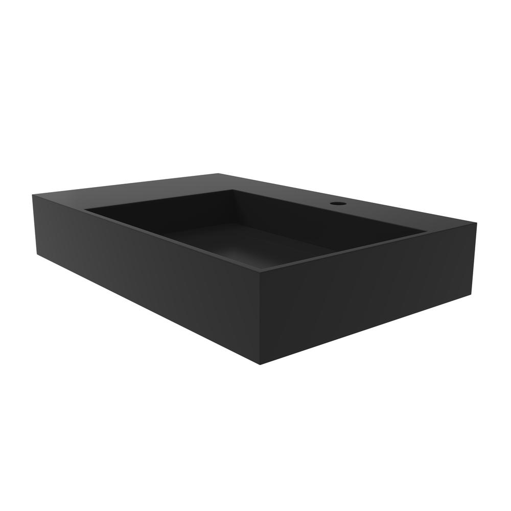Right Basin Wall-Mounted  Single Bathroom Sink  in Black. Picture 3