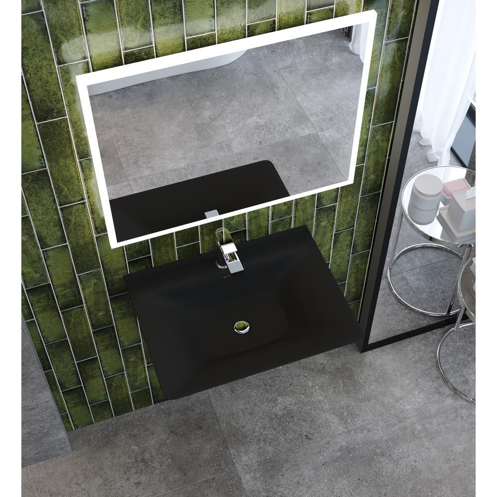 Rectangular Wall Mount Bathroom Sink with Overflow in Black. Picture 6
