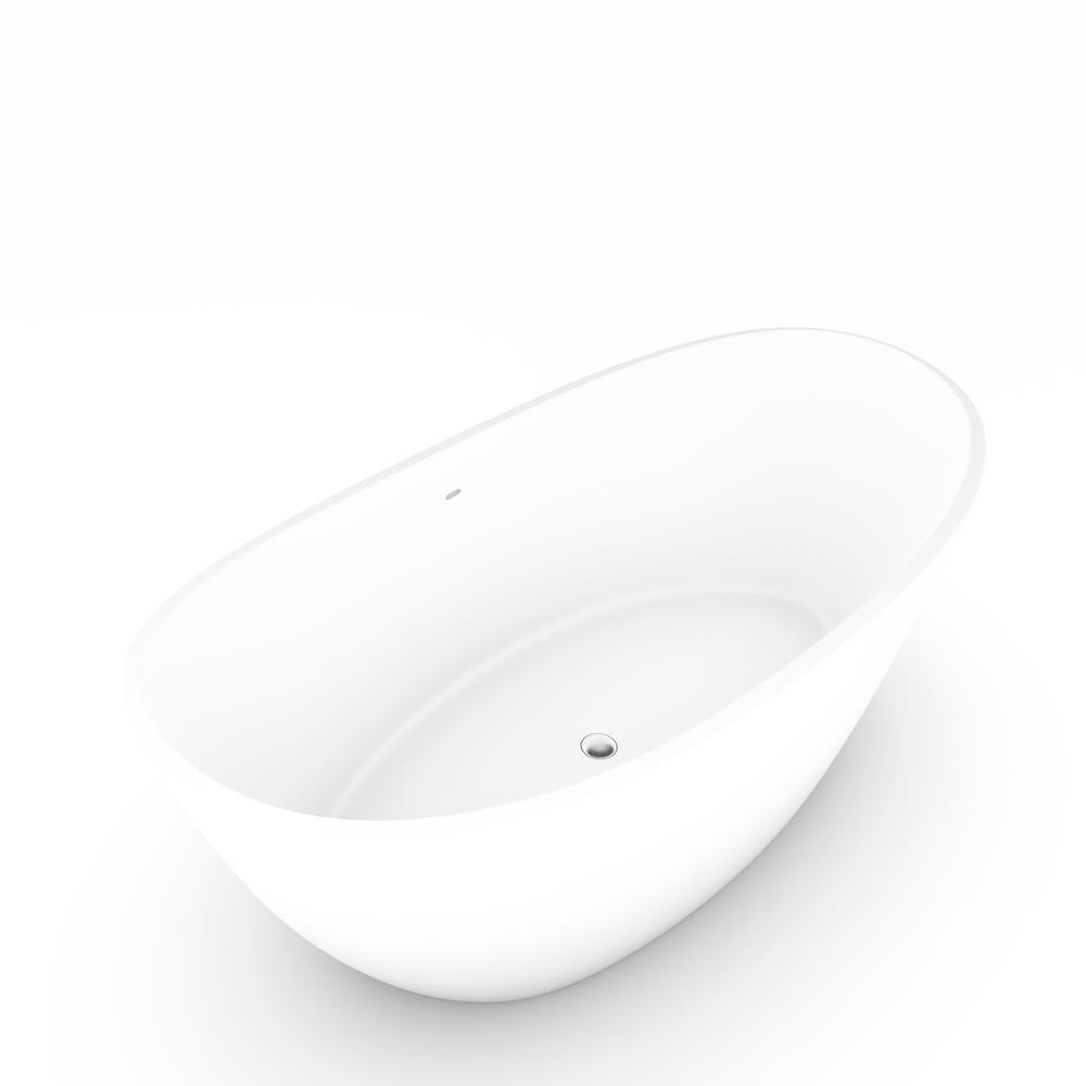 Manhattan 59" Freestanding Solid Surface Soaking Bathtub in White. Picture 2