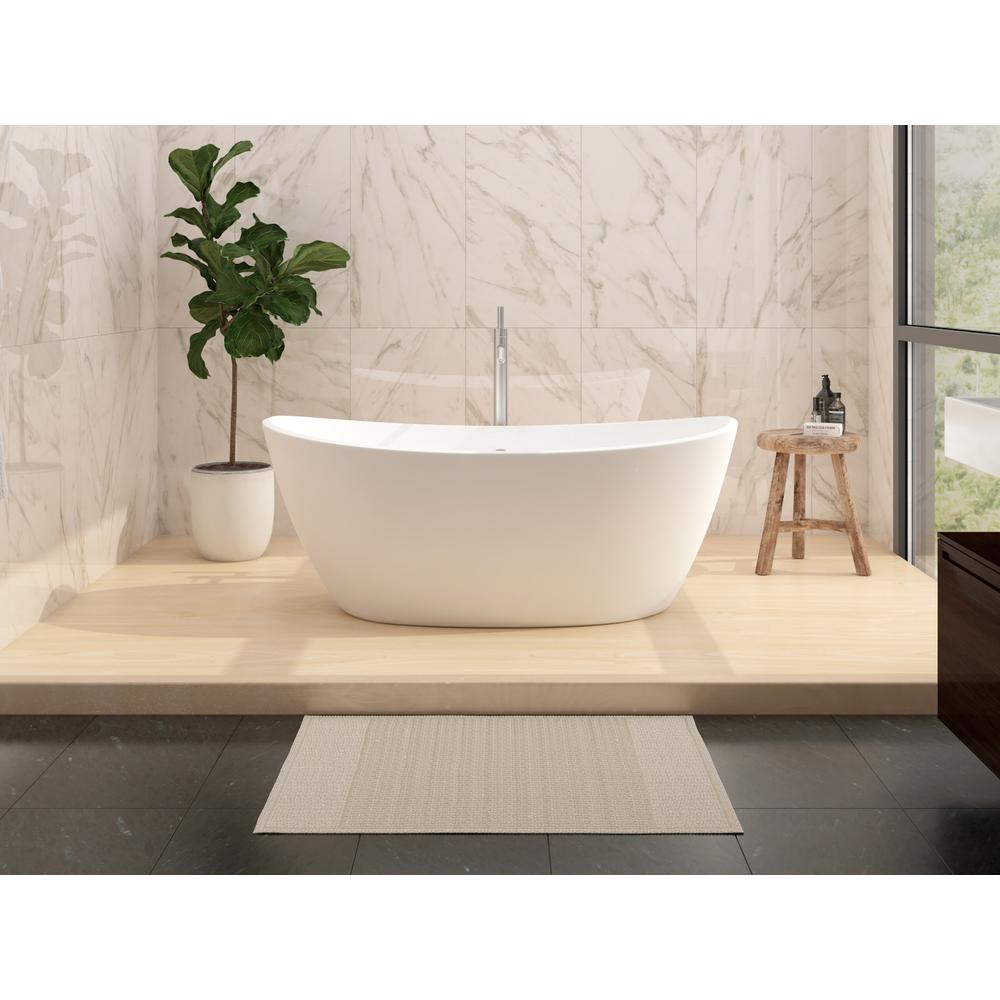 Manhattan 59" Freestanding Solid Surface Soaking Bathtub in White. Picture 3