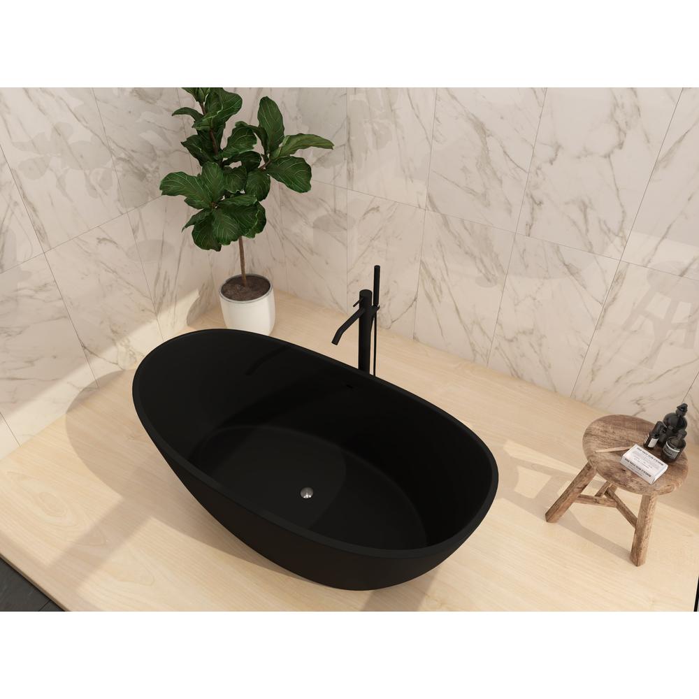 Manhattan 59" Freestanding Solid Surface Soaking Bathtub in Black. Picture 5