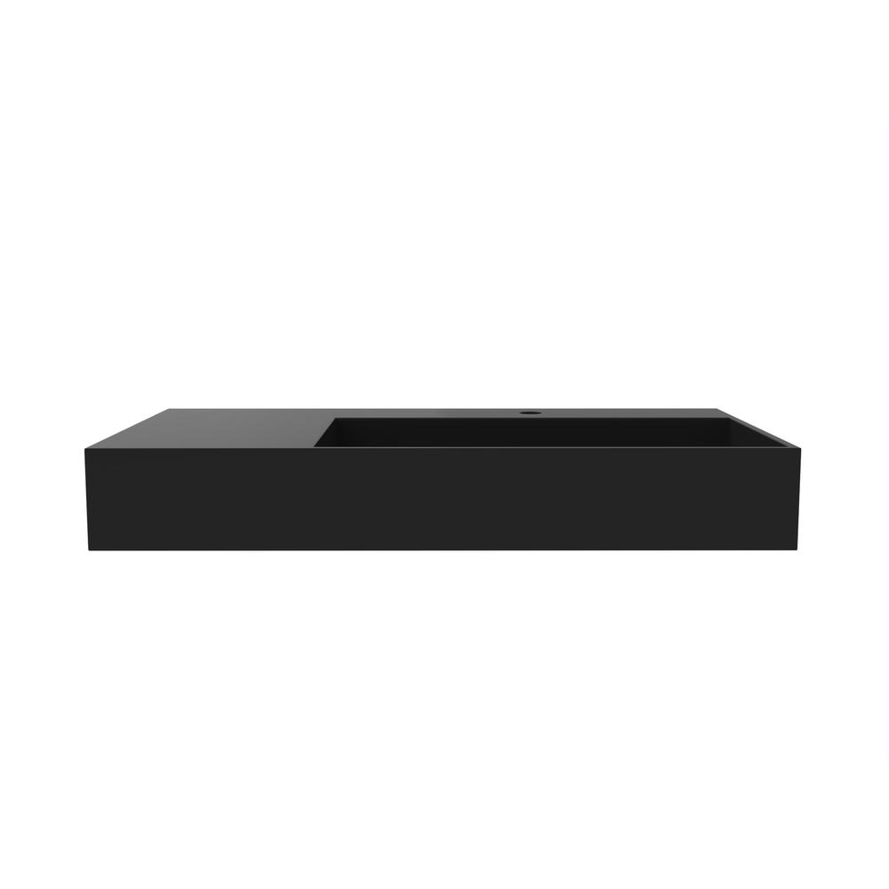 Right Basin Wall-Mounted  Single Bathroom Sink  in Black. Picture 4