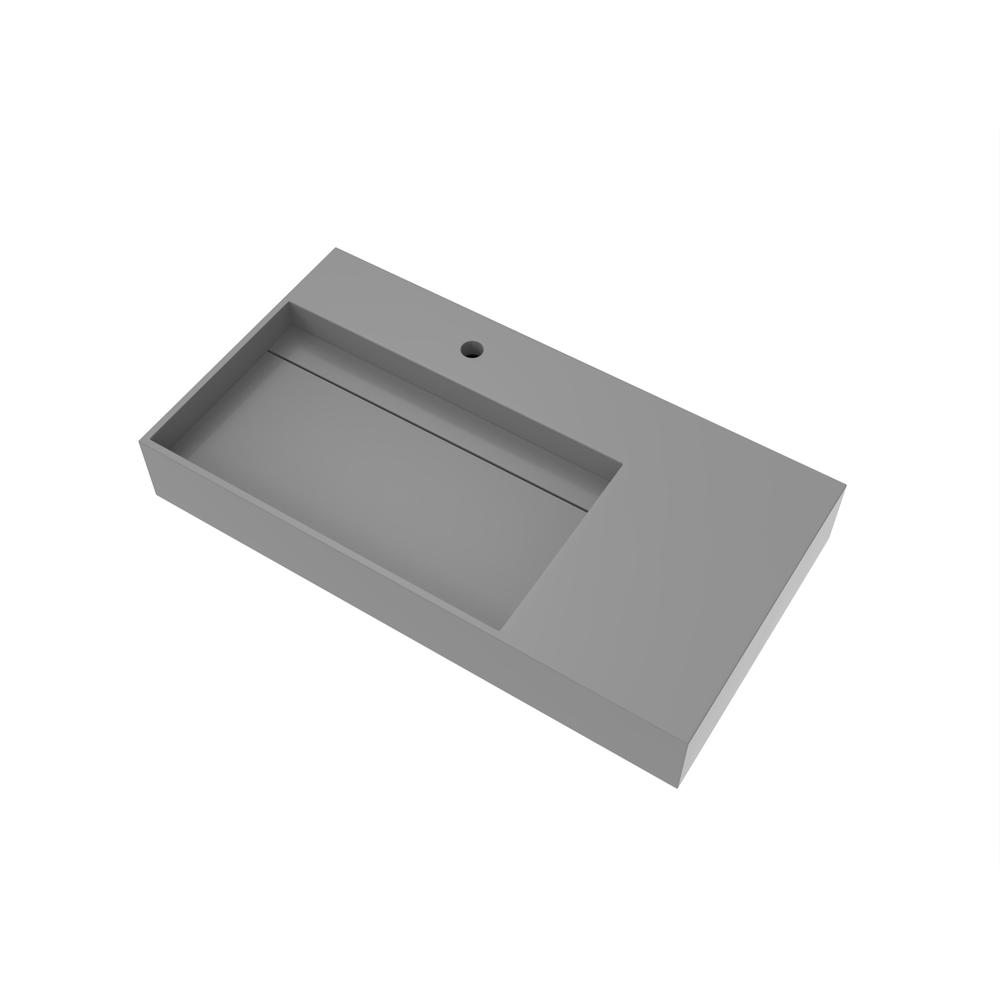 Left Basin Wall-Mounted  Single Bathroom Sink  in Gray. Picture 2