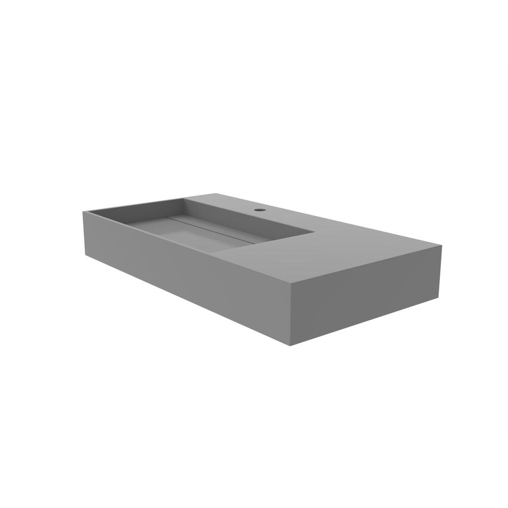 Left Basin Wall-Mounted  Single Bathroom Sink  in Gray. Picture 3