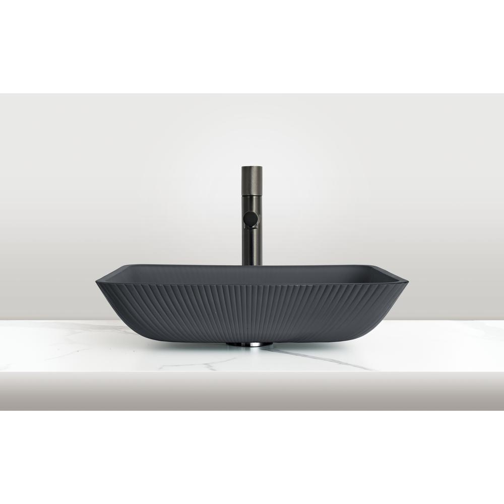 Modern Stripe Matte Black Tempered Glass Crystal Rectangular Vessel Sink. Picture 5