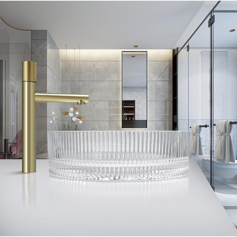 Cowrie Timeless Clear Tempered Glass Crystal Round Vessel Sink - 16 in.. Picture 6