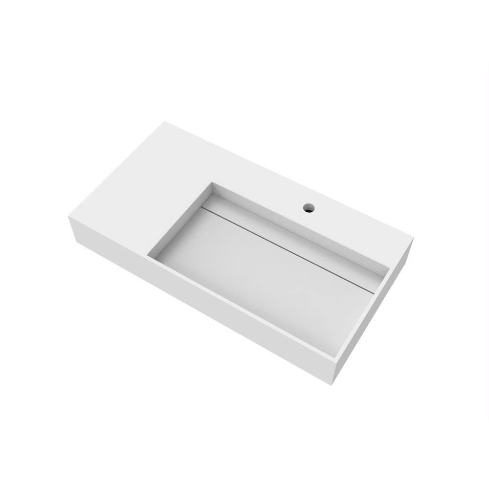 Right Basin Wall-Mounted  Single Bathroom Sink  in White. Picture 2