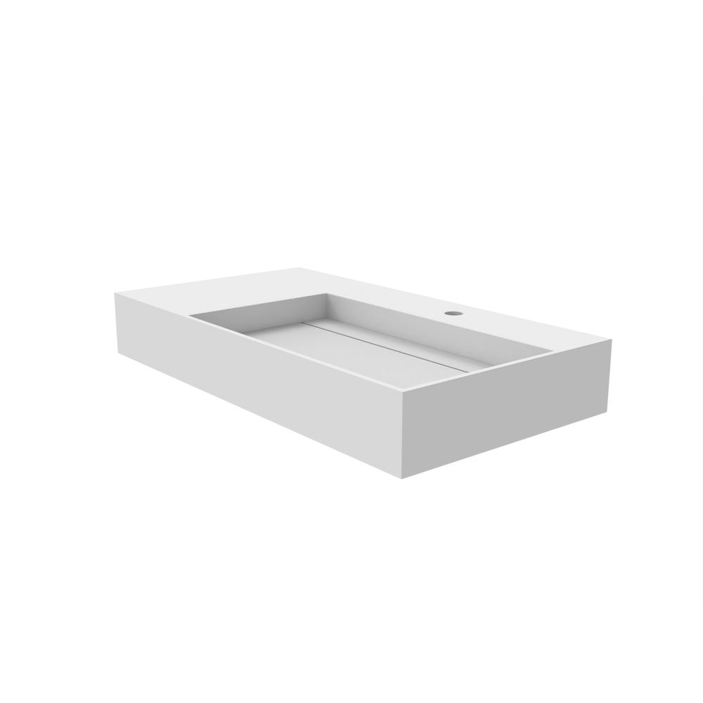 Right Basin Wall-Mounted  Single Bathroom Sink  in White. Picture 4