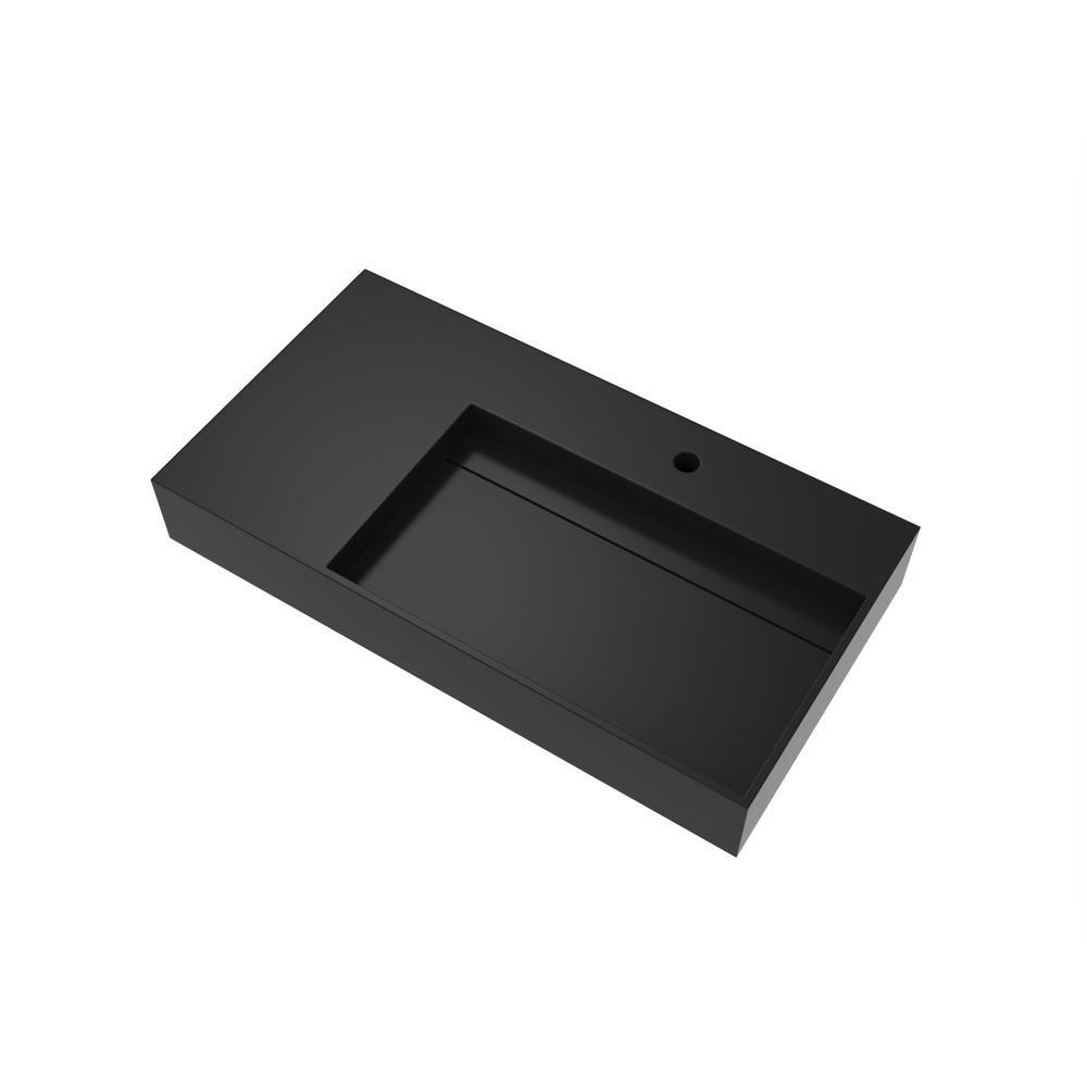 Right Basin Wall-Mounted  Single Bathroom Sink  in Black. Picture 2