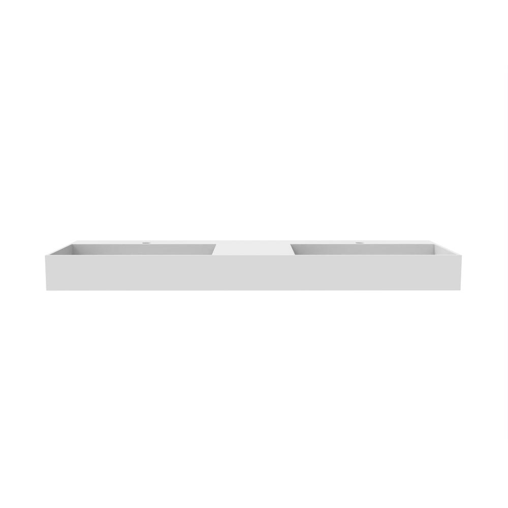 Wall-Mounted  Double Bathroom Sink with Concealed Drain Plate in White. Picture 3
