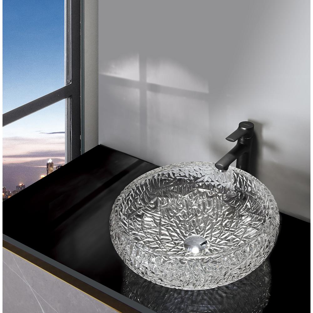 Moonshell 17 in. Modern Clear Transparent  Crystal Round Circle Vessel Sink. Picture 6