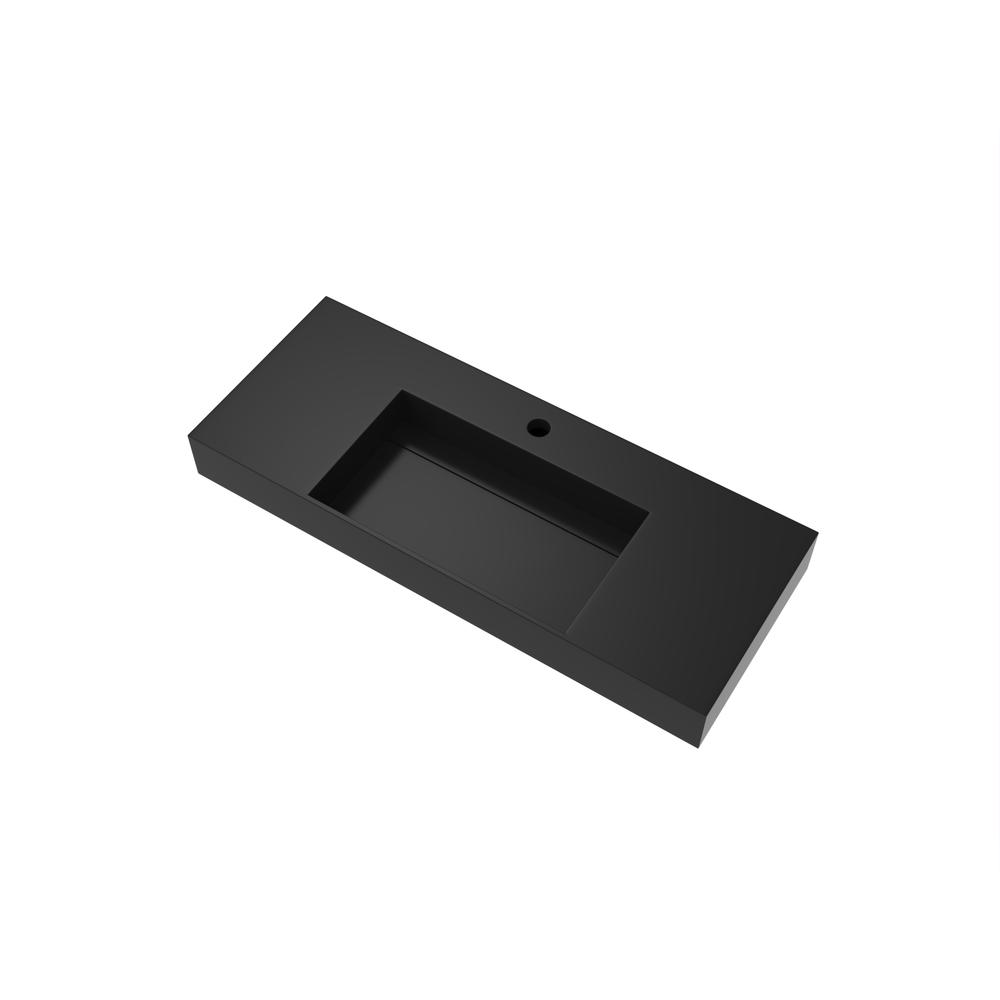 Wall-Mounted  Single Bathroom Sink with Concealed Drain Plate in Black. Picture 2