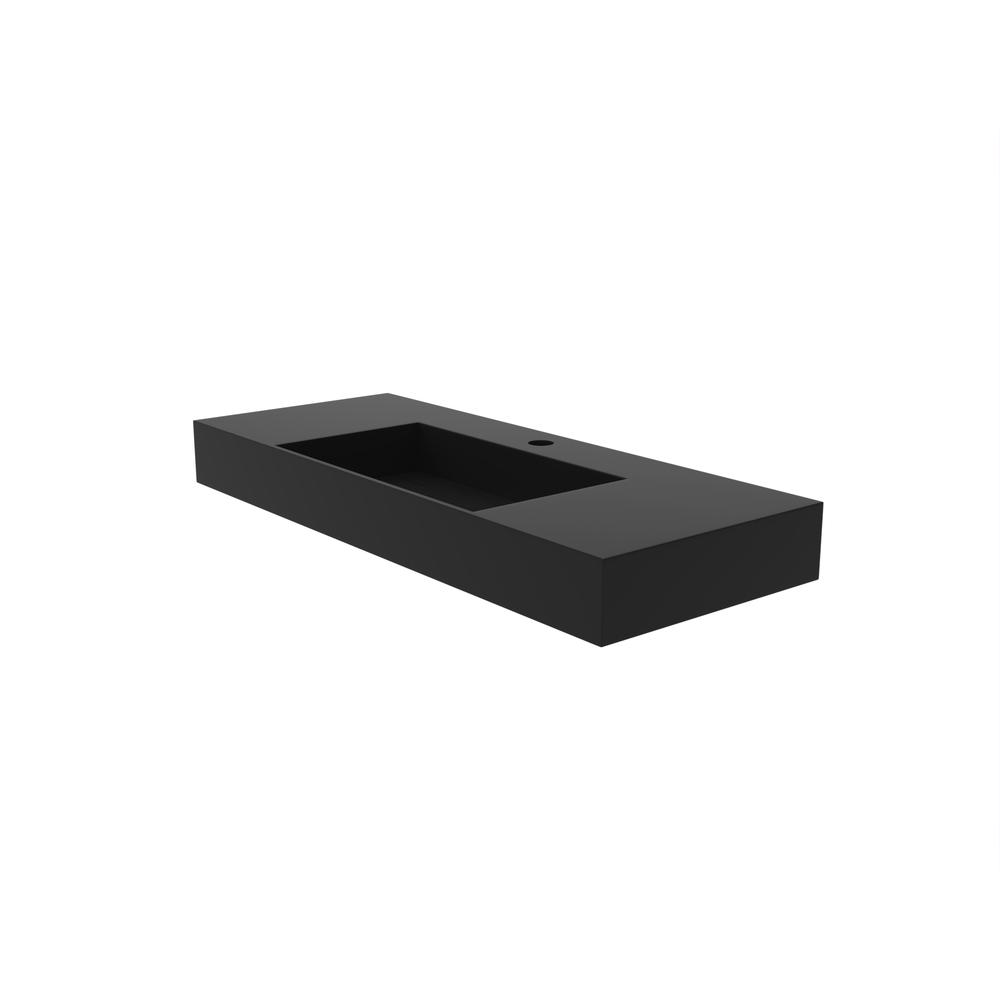 Wall-Mounted  Single Bathroom Sink with Concealed Drain Plate in Black. Picture 3