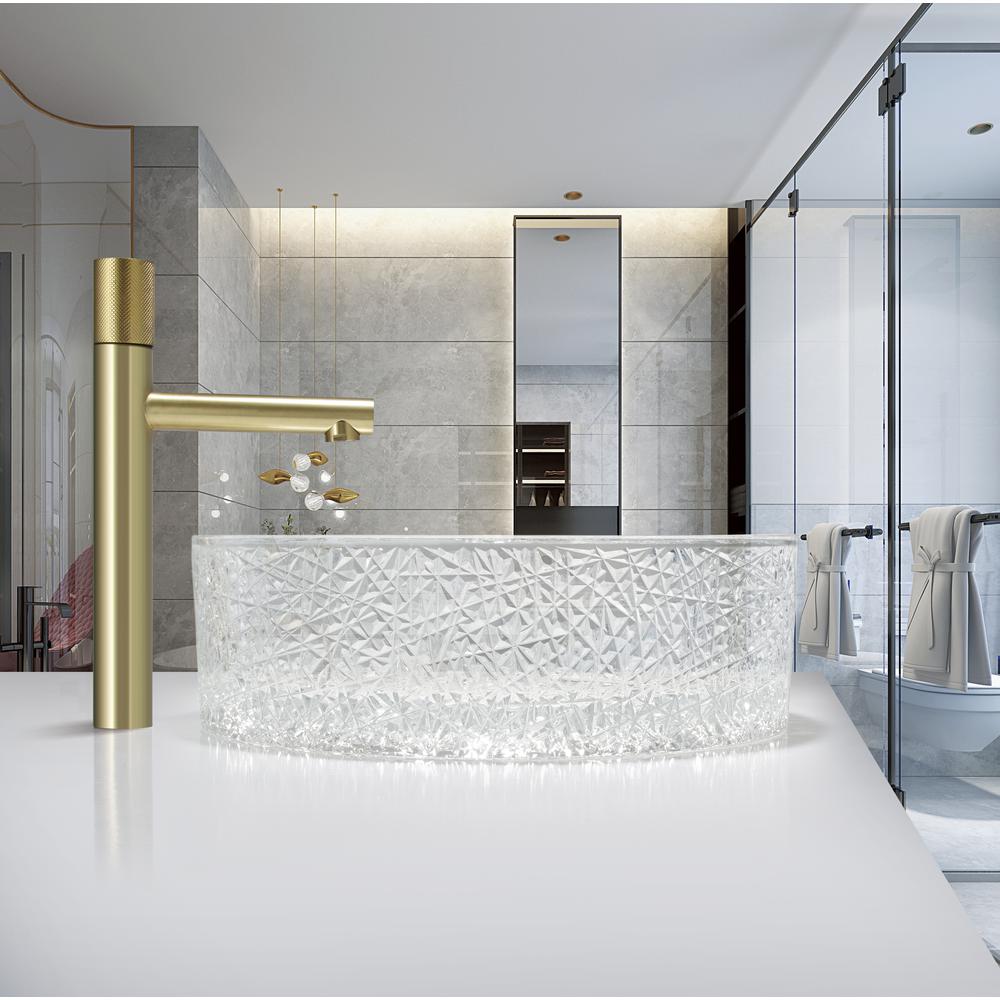 Stadium 16 in. Modern Clear Transparent  Crystal Round Circle Vessel Sink. Picture 6