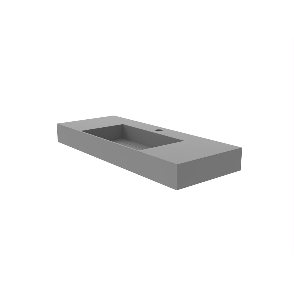 Wall-Mounted  Single Bathroom Sink with Concealed Drain Plate in Gray. Picture 4