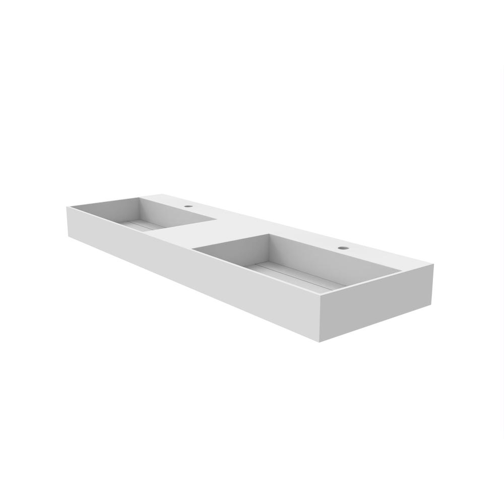 Wall-Mounted  Double Bathroom Sink with Concealed Drain Plate in White. Picture 4
