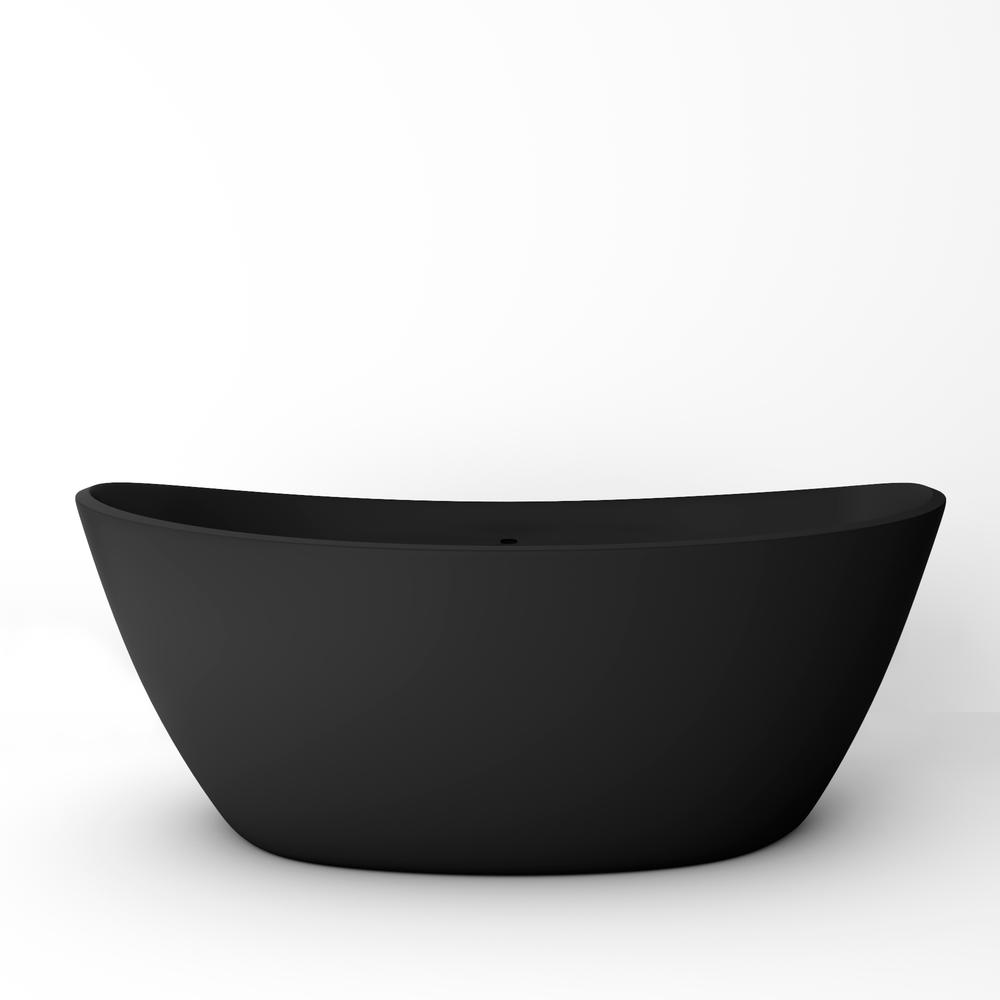Manhattan 59" Freestanding Solid Surface Soaking Bathtub in Black. Picture 1