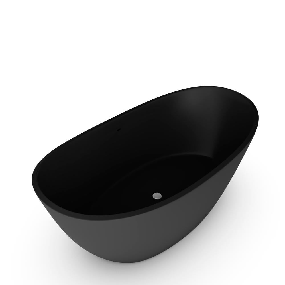 Manhattan 59" Freestanding Solid Surface Soaking Bathtub in Black. Picture 2