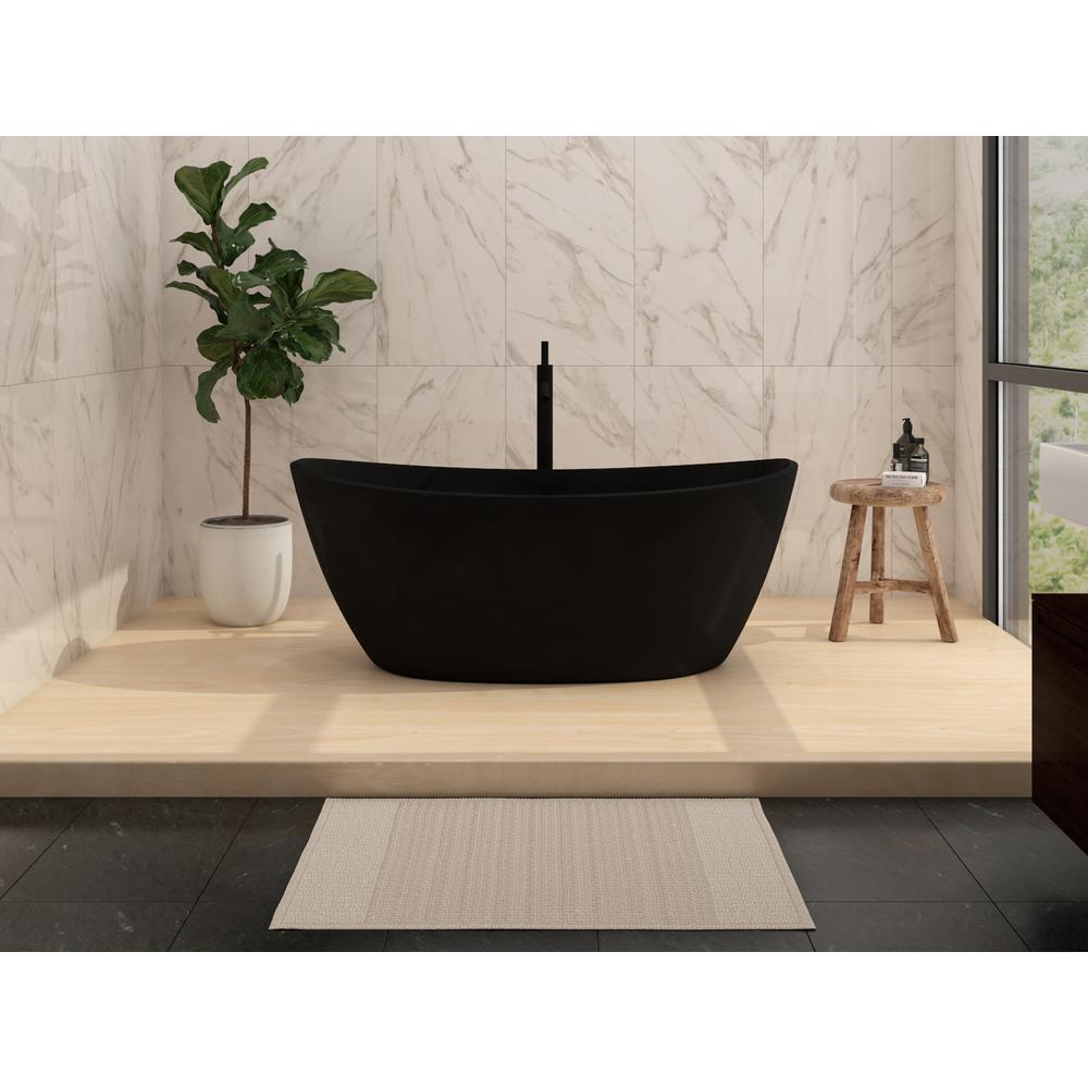 Manhattan 59" Freestanding Solid Surface Soaking Bathtub in Black. Picture 3