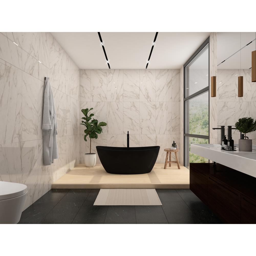 Manhattan 59" Freestanding Solid Surface Soaking Bathtub in Black. Picture 4