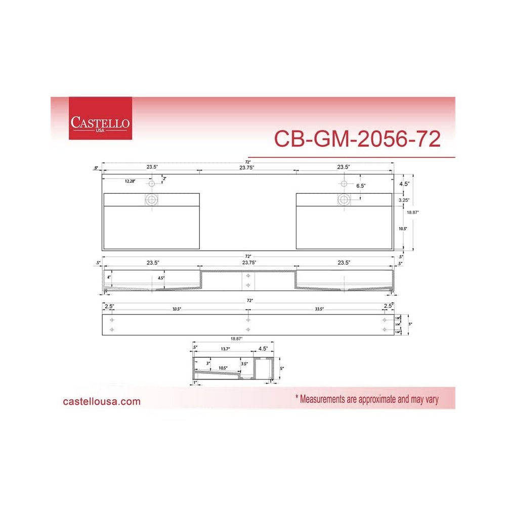 Wall-Mounted  Double Bathroom Sink with Concealed Drain Plate in White. Picture 7