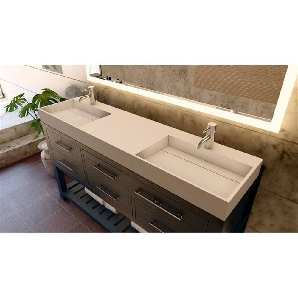 Wall-Mounted  Double Bathroom Sink with Concealed Drain Plate in White. Picture 2