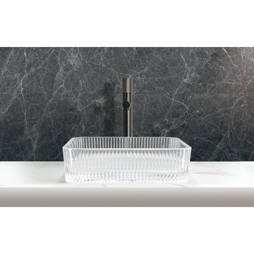 Plaza Cubic Clear Tempered Glass Crystal Square Vessel Sink - 15 in.. Picture 5