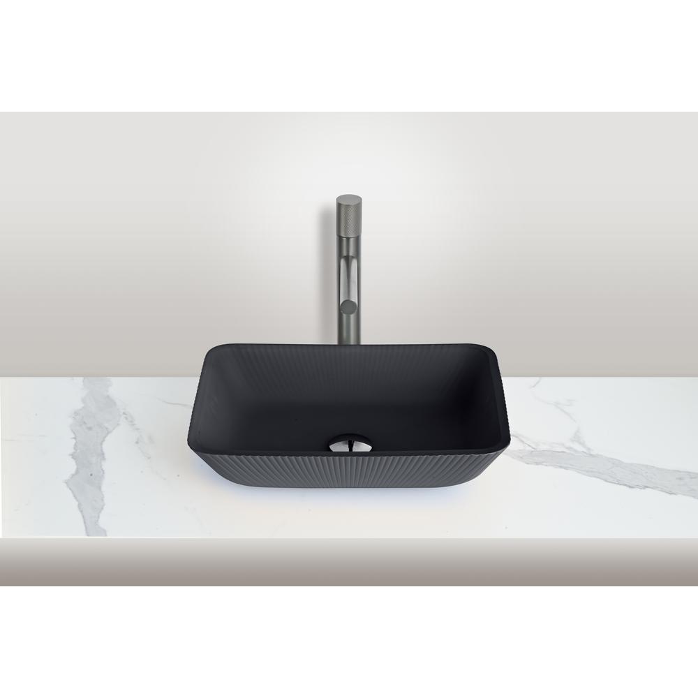 Modern Stripe Matte Black Tempered Glass Crystal Rectangular Vessel Sink. Picture 4
