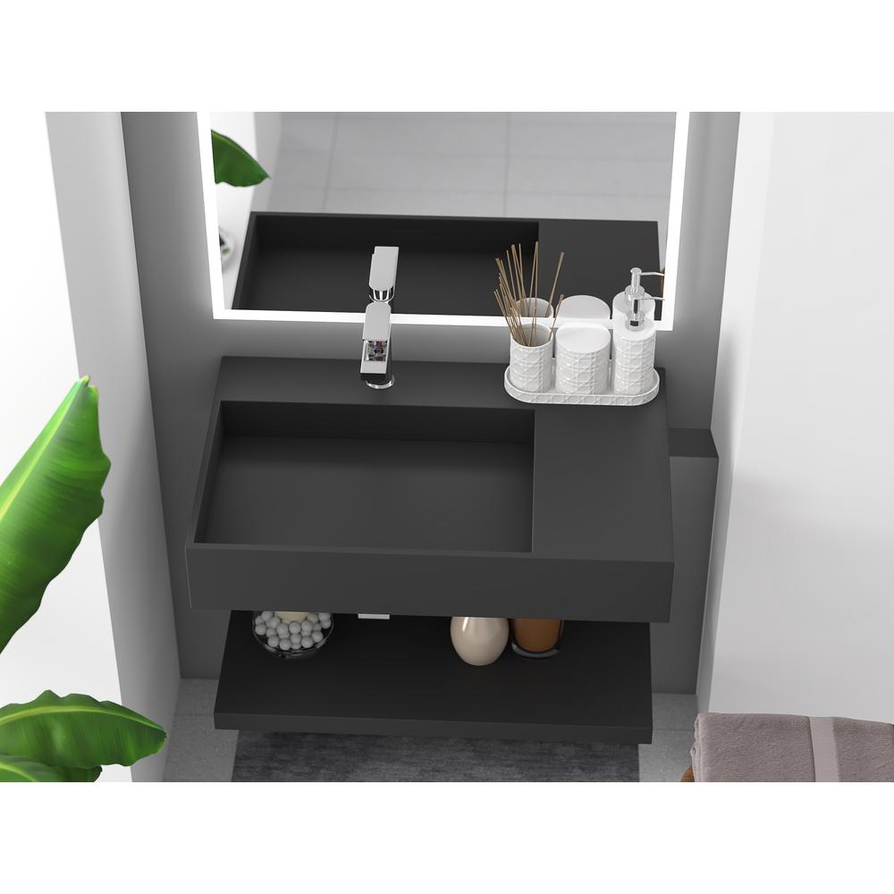 Left Basin Wall-Mounted  Single Bathroom Sink in Black. Picture 6